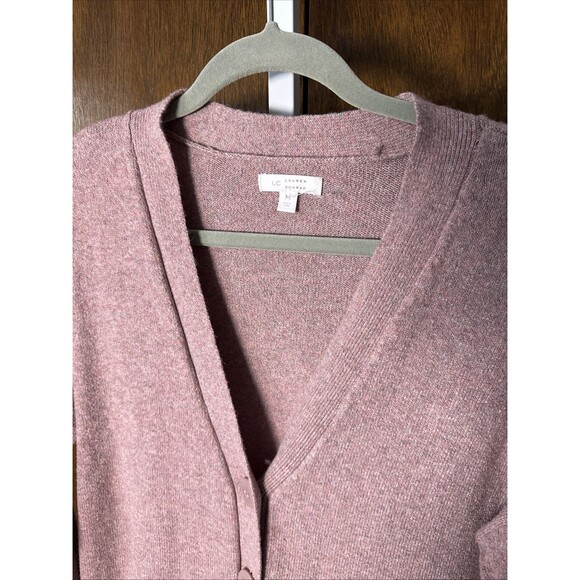 Womens LC Lauren Conrad Long Cardigan Sweater Button Pink Gray Heather Sz M - Picture 2 of 4